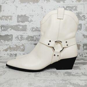 New Open Edit Off White Leather Pointy Toe Western Boots A734